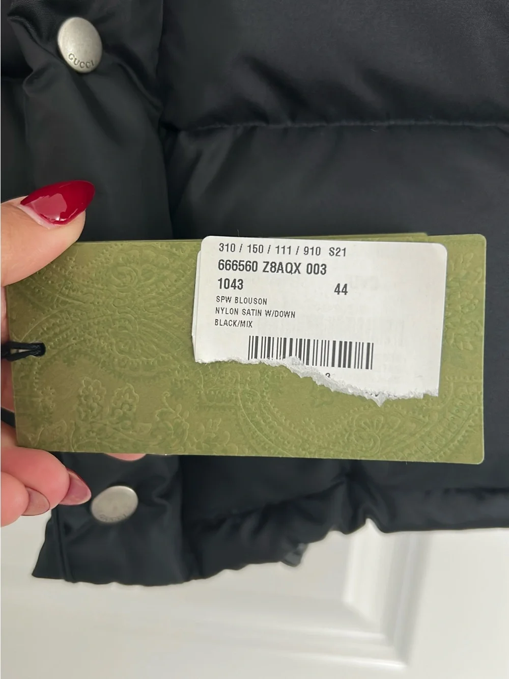 Gucci Black Puffer Jacket with Green and Red Web Stripe